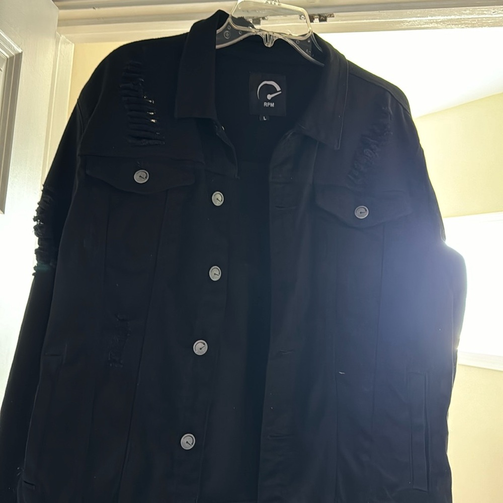 Unisex Black Distressed Jean Jacket